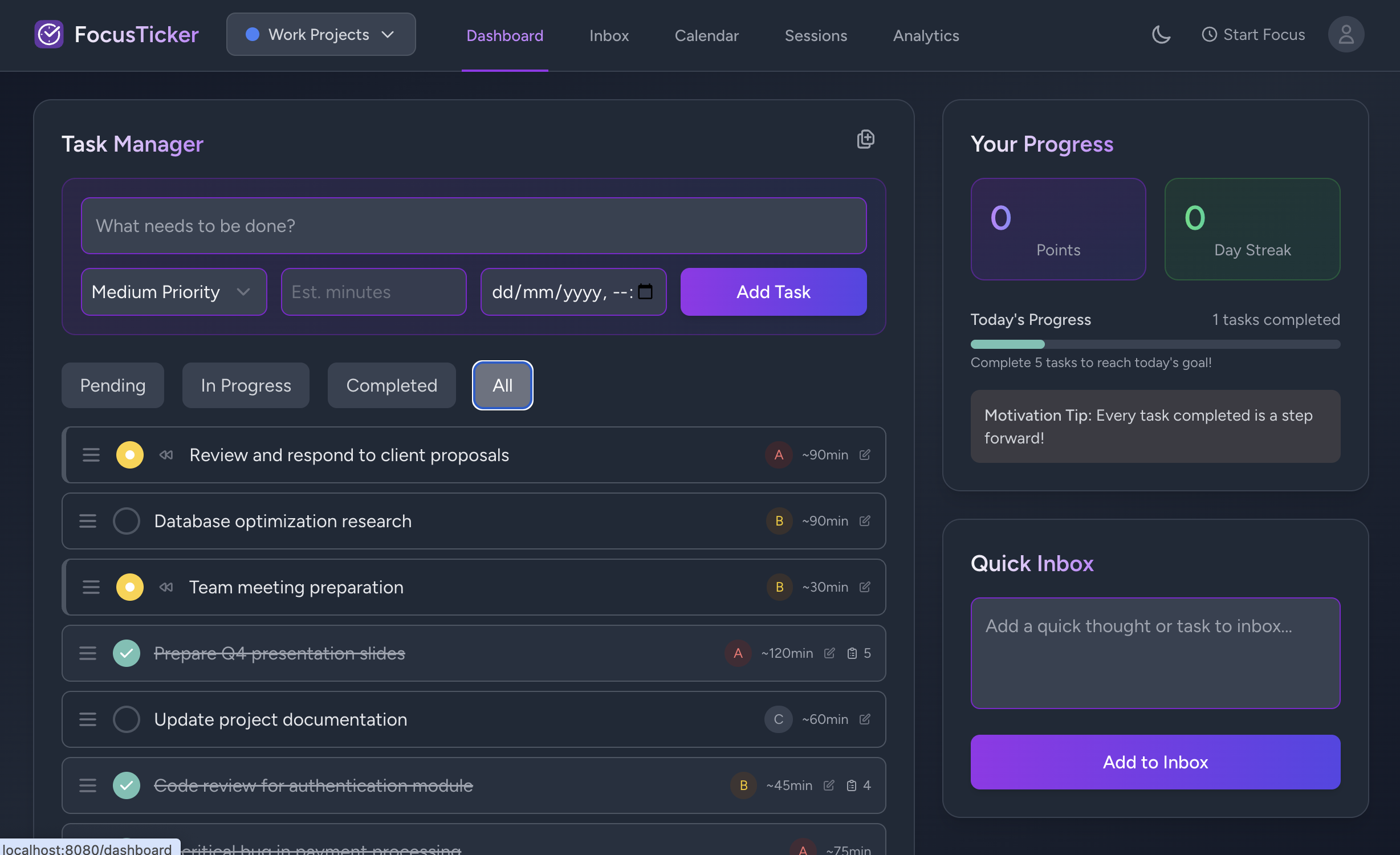 FocusTicker Dashboard